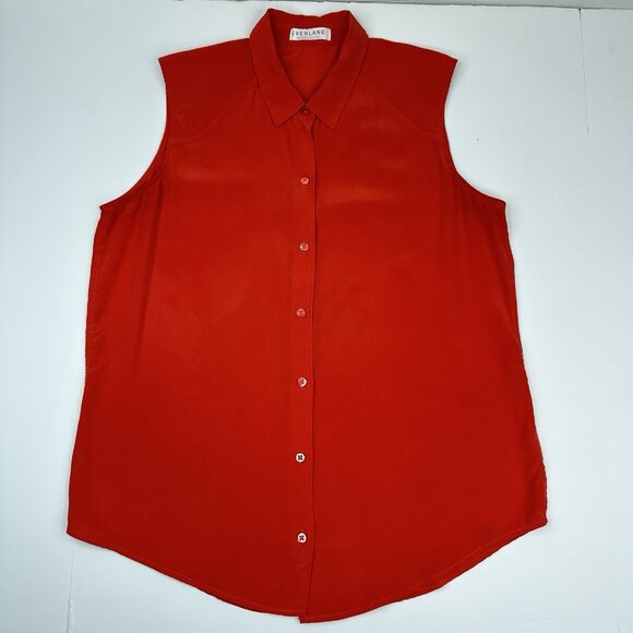 Everlane Women's Red The Washable Silk Relaxed Designer Sleeveless Shirt L/C42 - Picture 5 of 11